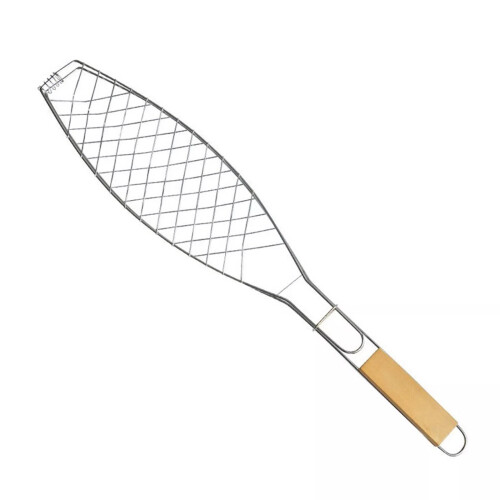 (Fish Grill) Hampton&Stewart BBQ Mesh Grill Basket Rack Handle