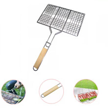 (Large Rectangle Grill) Hampton&Stewart BBQ Mesh Grill Basket Rack Handle