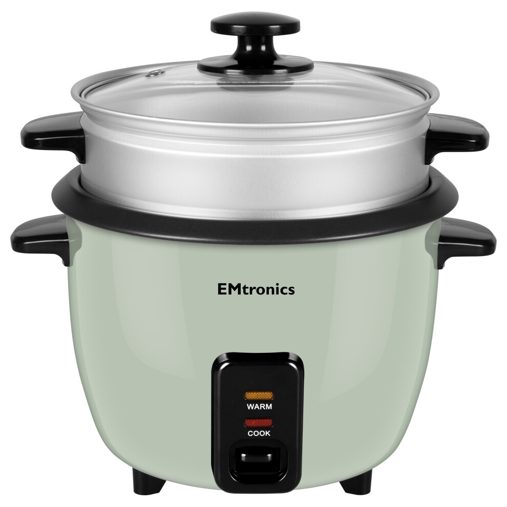 (Sage Green, 1 Litre) EMtronics Rice Cooker / Veg Steamer 0.6 to 1.8 Litre - Sage Green