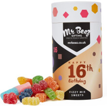 16th Birthday Fizzy Mix Sweets Premium Birthday Gifts 500g Tubes Vegan &amp; Vegetarian-Friendly