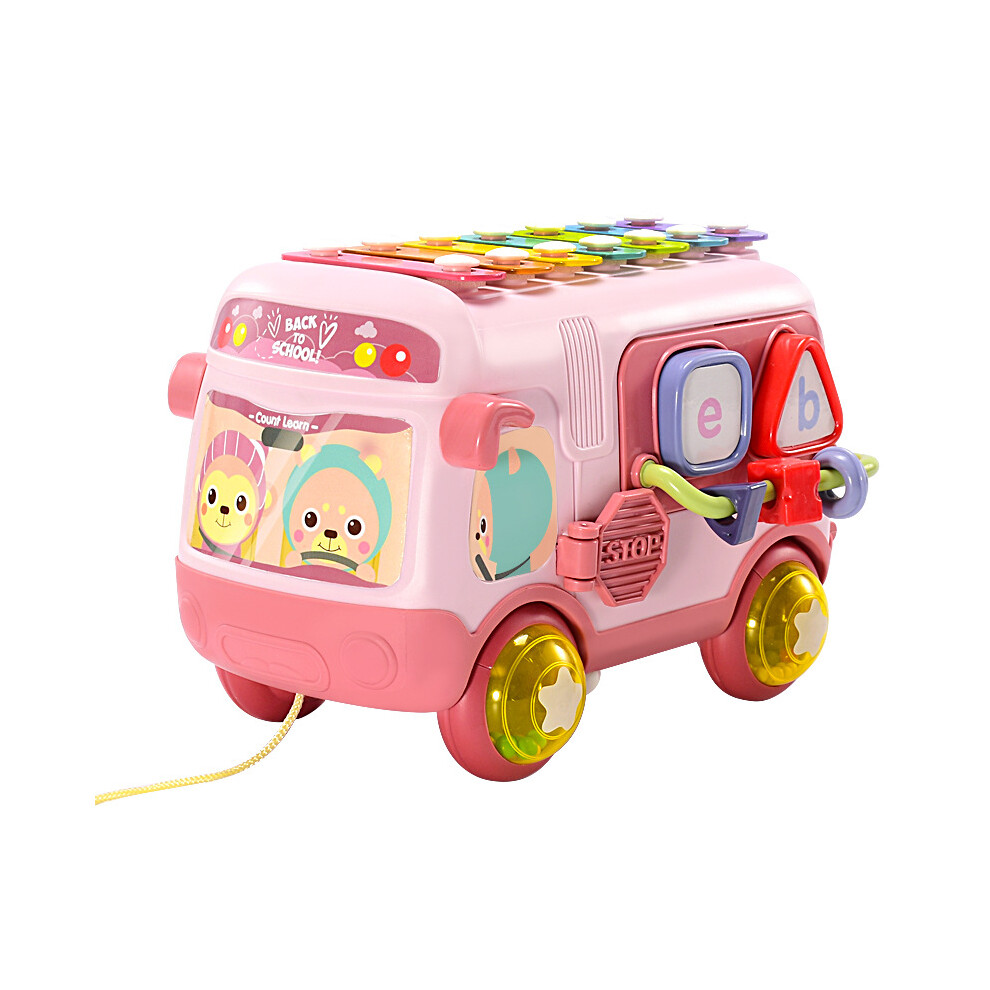 (Pink) Baby Toys 18 Months Baby Musical Learning Bus Toys Includes Xylophone Shape