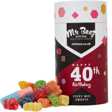 40th Birthday Fizzy Mix Sweets Premium Birthday Gifts 500g Tubes Vegan &amp; Vegetarian-Friendly