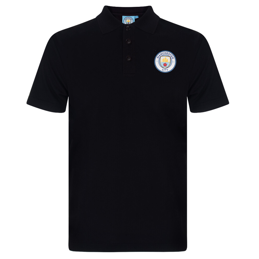 (Black, XL) Manchester City Mens Polo Shirt Crest OFFICIAL Football Gift