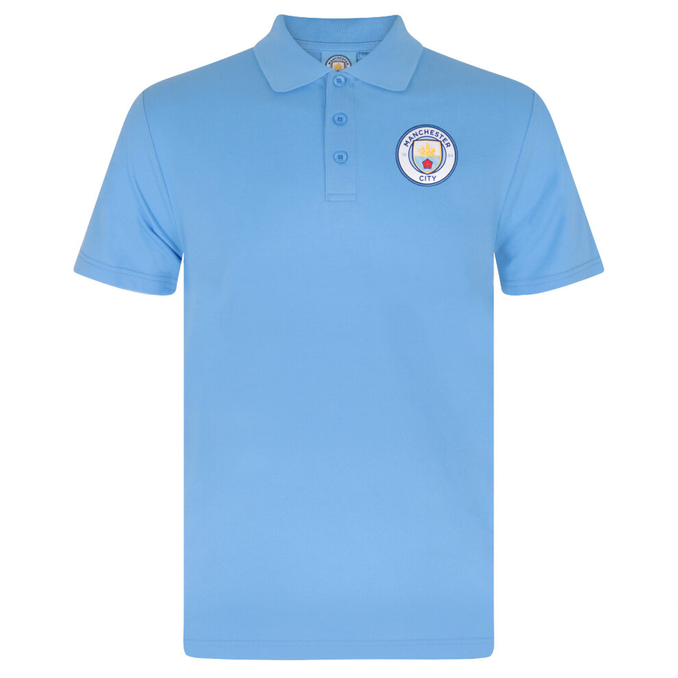 (Sky Blue, XXL) Manchester City Mens Polo Shirt Crest OFFICIAL Football Gift