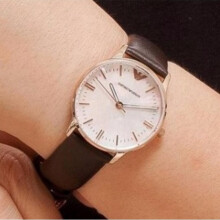 Armani Women's Watch AR1601 Brown Leather White Dial Rose Gold Case