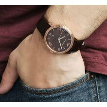 Armani Men's Watch AR1613 Brown Leather Brown Dial Rose Gold Case