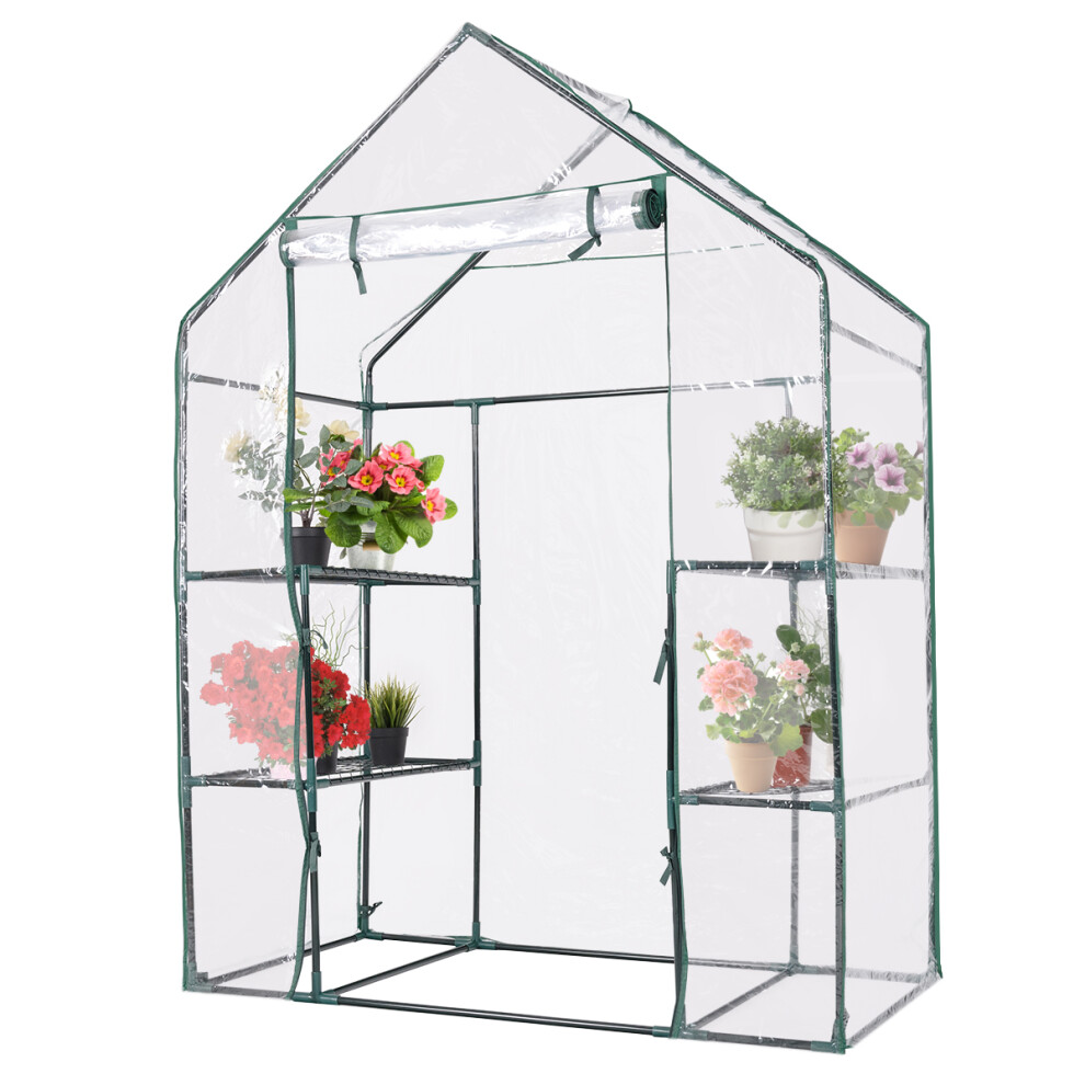 Walk-in Greenhouse w/ 3 Tiers 4 Shelves PVC Cover 145 x 72 x 195 cm