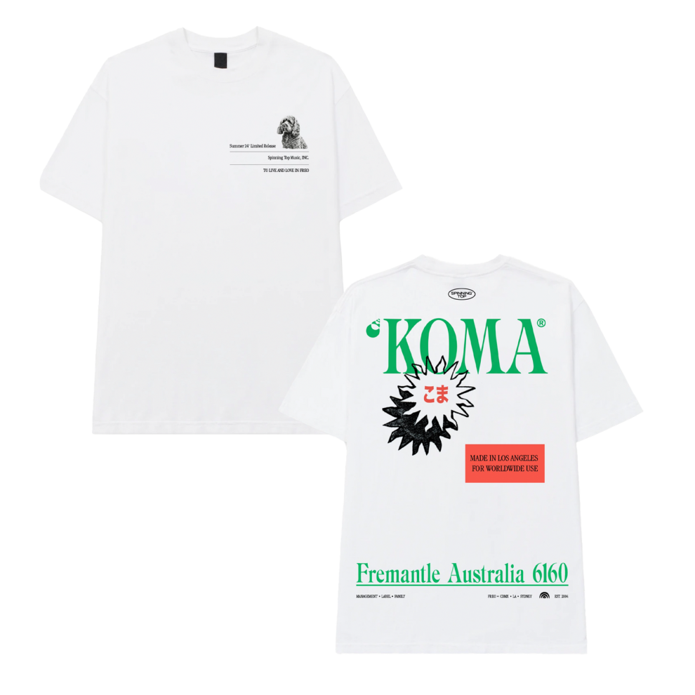 (M) Koma Dawg (White) T-Shirt SPINNING TOP S