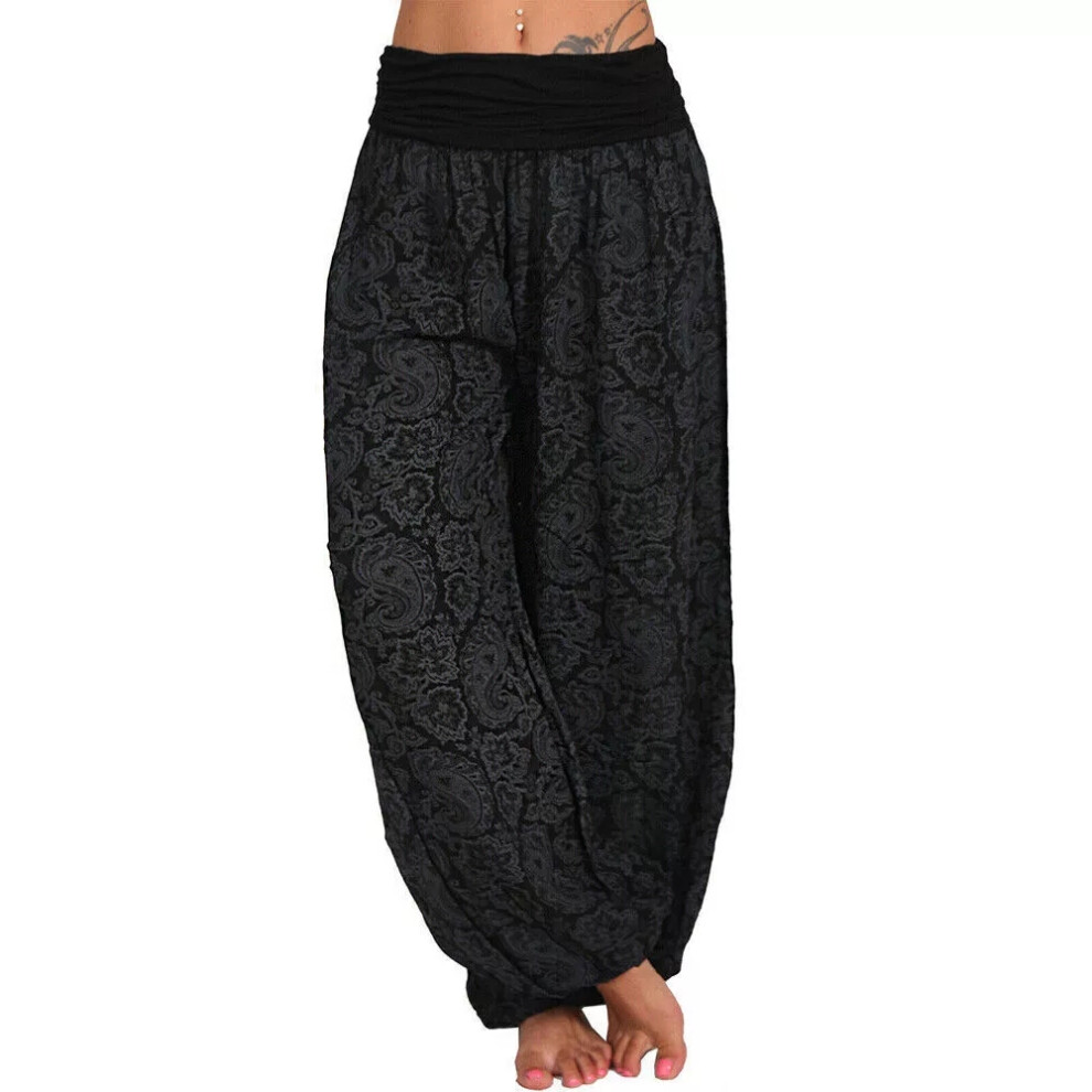 (Black-17, M = 8) Plus Size Women Boho Yoga Baggy Loose Harem Pants Ali Baba Hippy Hareem Trousers
