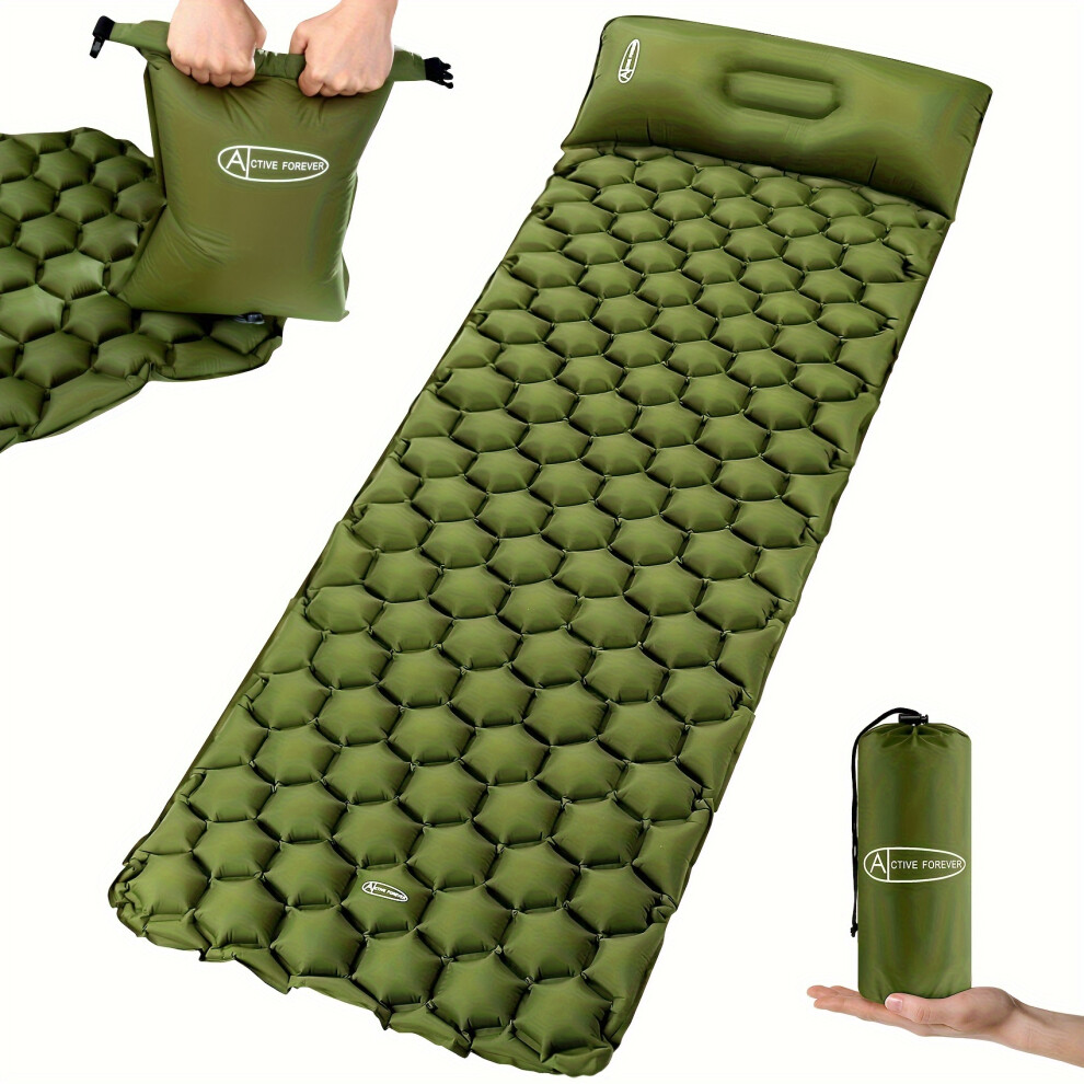 (Army Green) Inflatable Camping Mat, Ultralight Sleeping Mat with Pillow and 20L Pump Bag