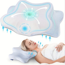 (Blue) Cervical Pillow for Neck and Shoulder, Contour Memory Foam Pillow