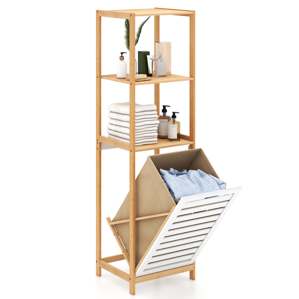 4-Tier Tilt-Out Bamboo Pull Out Laundry Hamper with Storage Shelves