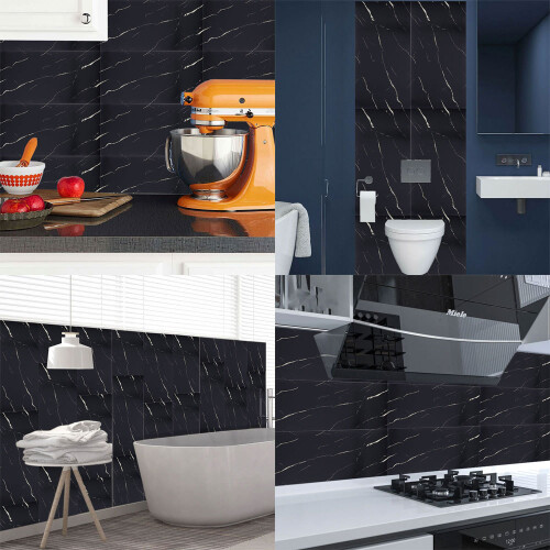 Living And Home Black and White Root Waterproof Marble Wall Tile Stickers 10 Pcs 2