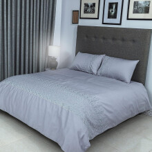 Flax Linen Gloria Modern Design Duvet Cover Set Silver ( Double )