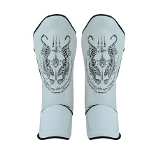 (Large ) PRO MMA STAND UP MUAY THAI TWIN TIGER SHIN INSTEP GUARDS - WHITE