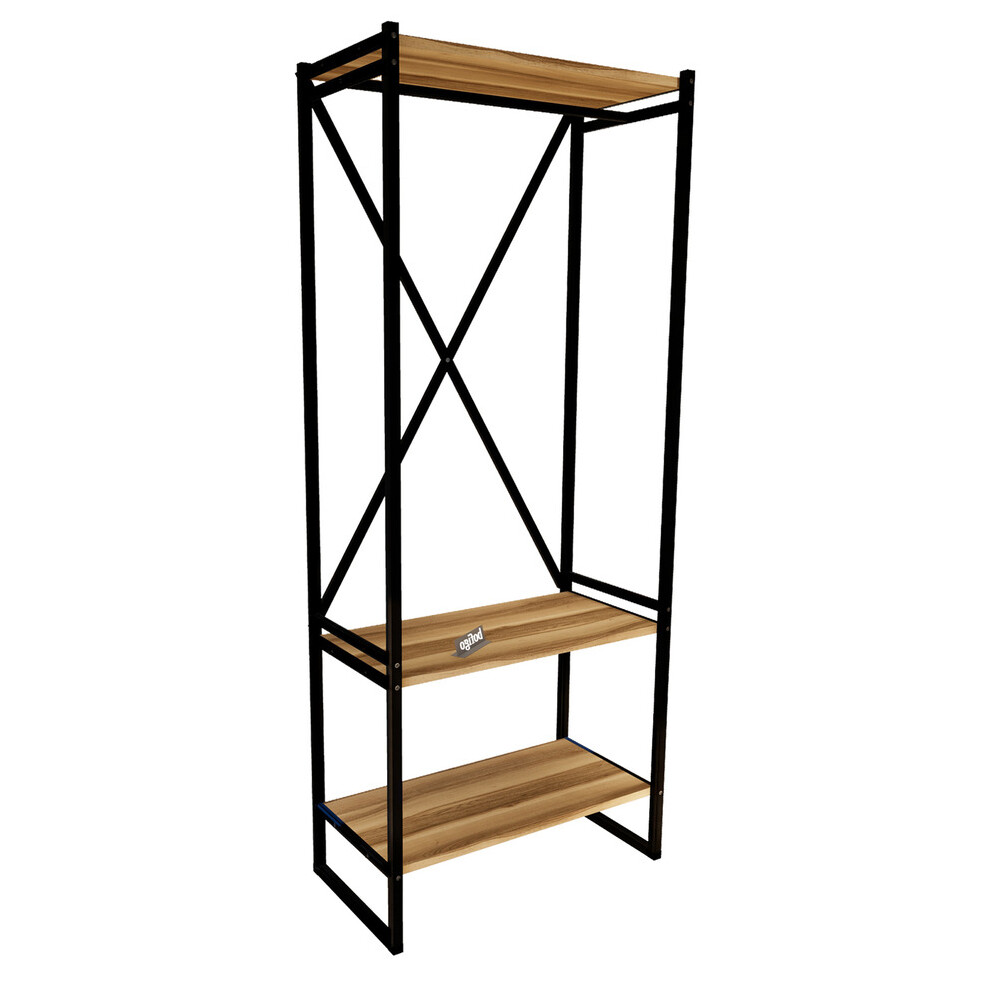 (Walnut) 3 Tier Wooden Coat Rack and Shoe Storage Stand