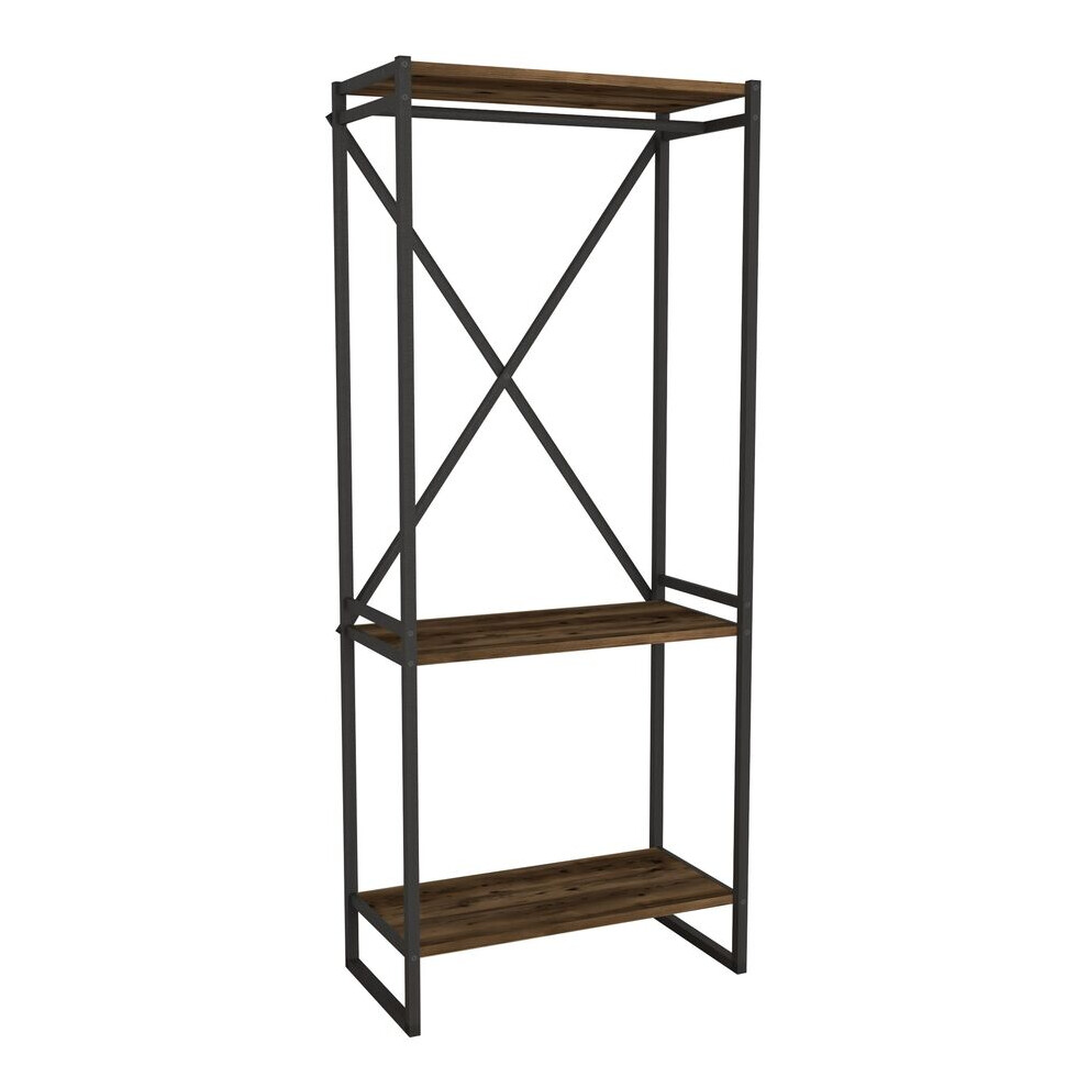 (Burnt Oak) 3 Tier Wooden Coat Rack and Shoe Storage Stand