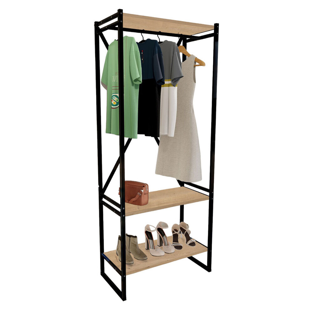 (Sapphire Oak) 3 Tier Wooden Coat Rack and Shoe Storage Stand-image-OPC-PDYJMRG-NEW