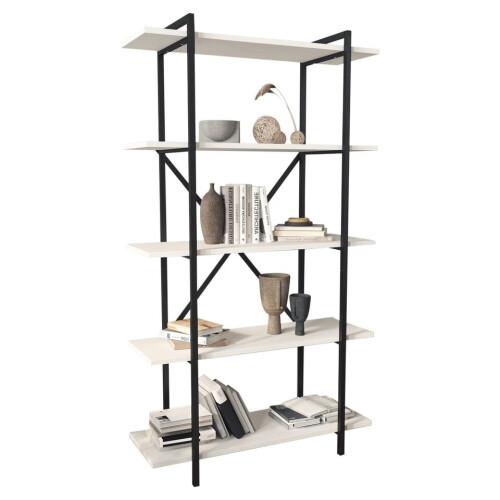 URBN Living (White) 5-Tier Wooden Bookshelf With Metal Frame