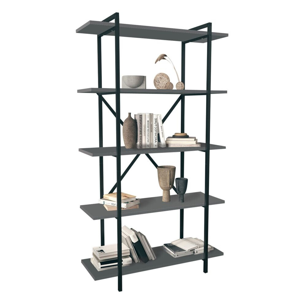 (Anthracite) 5-Tier Wooden Bookshelf With Metal Frame