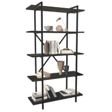 (Black Marble) 5-Tier Wooden Bookshelf With Metal Frame