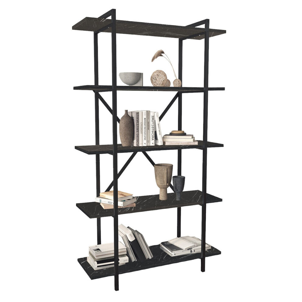 Urbn Living (Black Marble) 5-Tier Wooden Bookshelf With Metal Frame