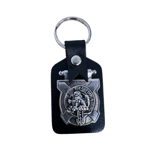 MacPherson Clan Crest Pewter & Leather Keyring Key Fob