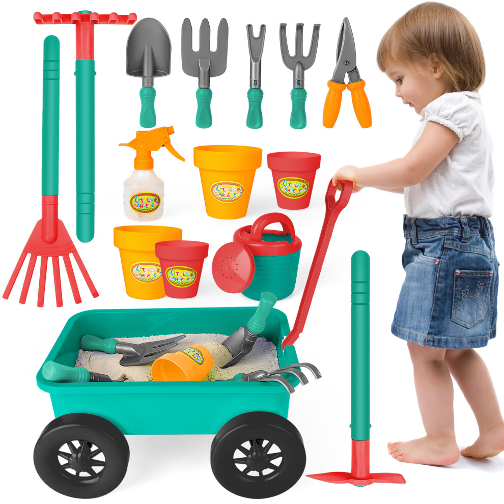 Pull-Along Wheelbarrow & Gardening Tools Play Set with Plant Pots – Durable Outdoor Garden Toy for Kids 3+