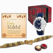 Novel Plated 'Bhai' Rakhi With Watch Greetings Message Card Raksha Bandhan Set For Brother Bhai