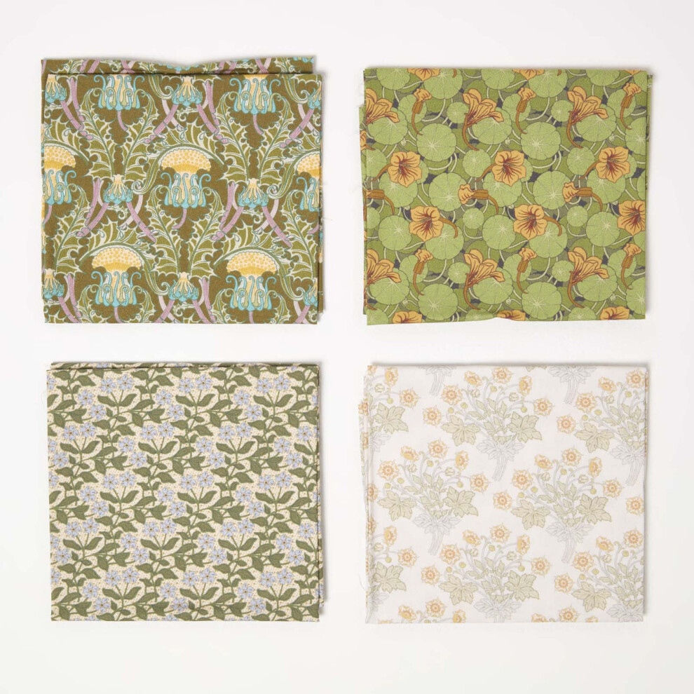Homescapes (Dark ) Set Of 4 Art Deco Fat Quarters Fabric Bundles Green