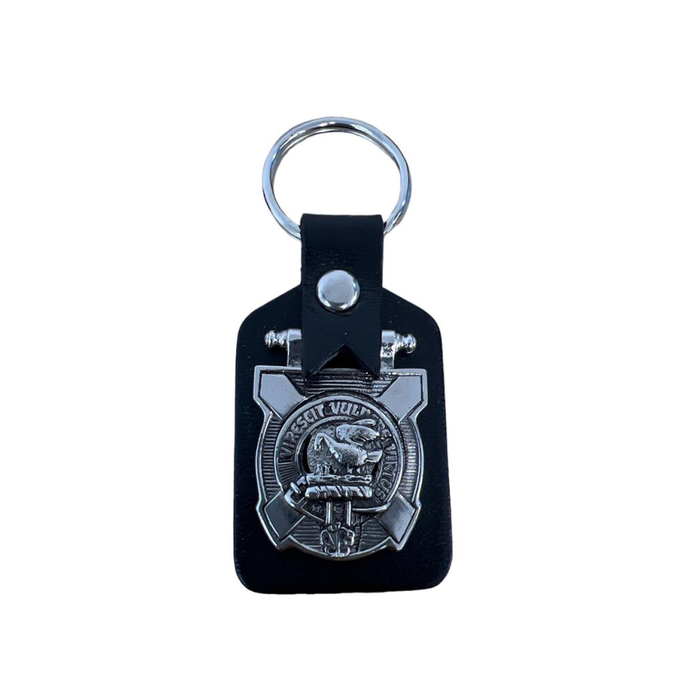 Stewart Clan Crest Pewter & Leather Keyring Key Fob