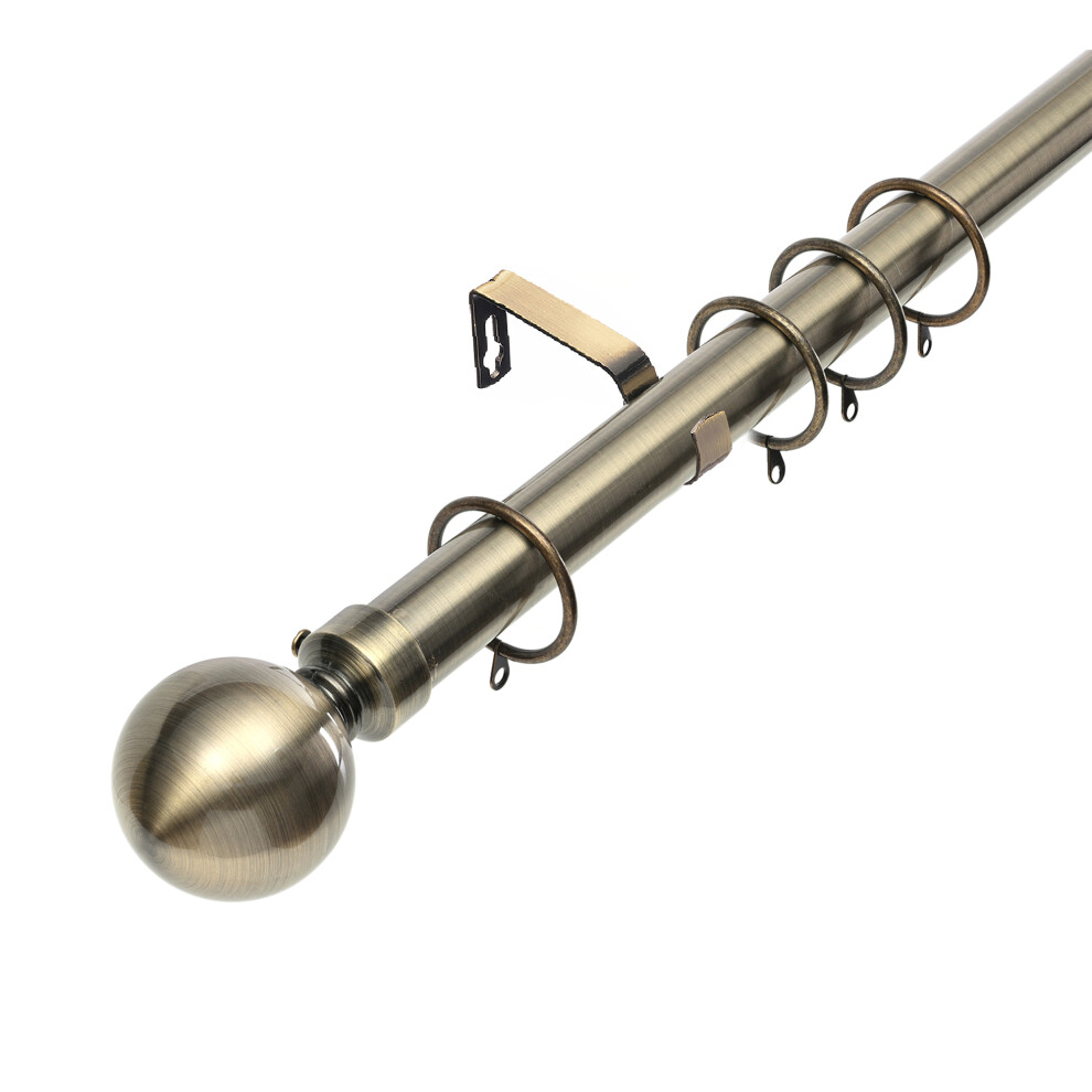 Lister Cartwright (120 - 210 Cm, Antique Brass (Ball Finial)) 28Mm Antique Brass Adjustable Extendable Metal Curtain Pole Set With Finial