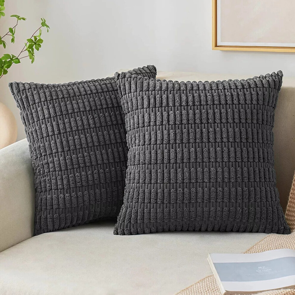 (Dark Grey, 20 x 20 in) 2X 12" 16" 18" 20" 22" Corduroy Jumbo Cord Cushion Cover Pillow Case Home Decor-image-OPC-PDYJTB2-NEW