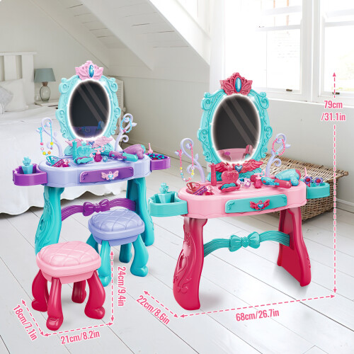 (pink) Princess Vanity Dressing Table with Stool Role Play Makeup Styling Toy 2