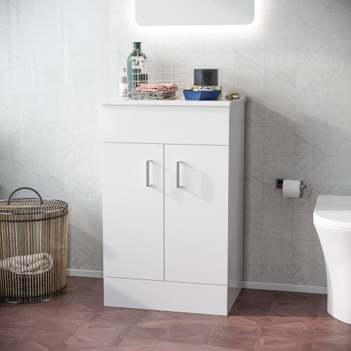 NES Home Nes Home 500mm White Vanity Unit Cabinet With Countertop 1