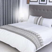 Flax Linen Gloria Modern Design Duvet Cover Set White/Black (King )