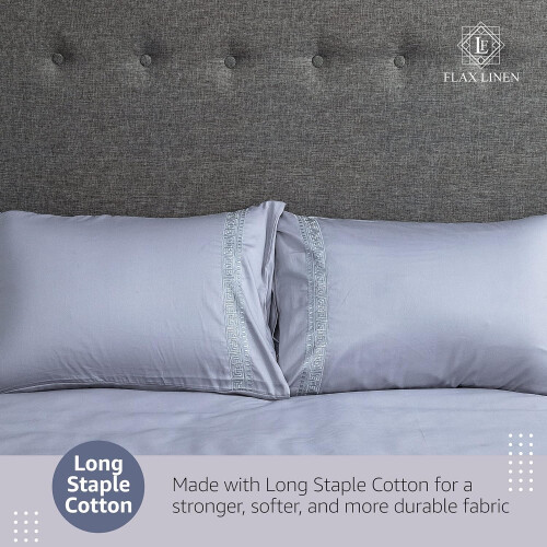 Flax Linen Priscilla Design Duvet Cover Set Silver ( Double ) 2