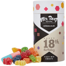 18th Birthday Fizzy Mix Sweets Premium Birthday Gifts 500g Tubes Vegan &amp; Vegetarian-Friendly