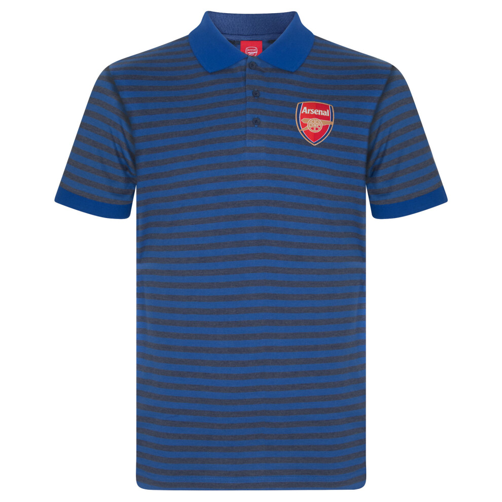 (Blue, 3XL) Arsenal FC Mens Polo Shirt Striped Marl Yarn Dye OFFICIAL Football Gift