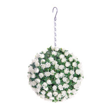 Pair of Best Artificial 23cm White Rose Hanging Basket Flower Ball