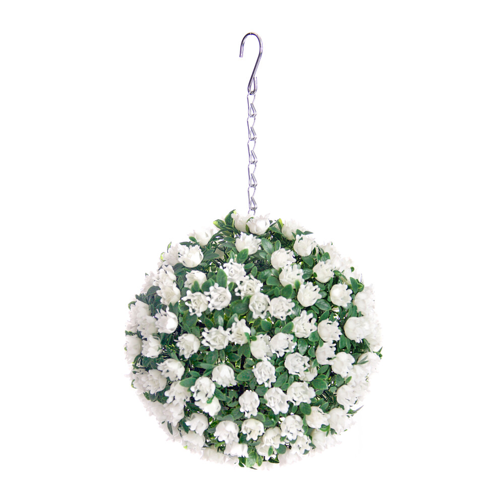 Pair of Best Artificial 23cm White Rose Hanging Basket Flower Ball