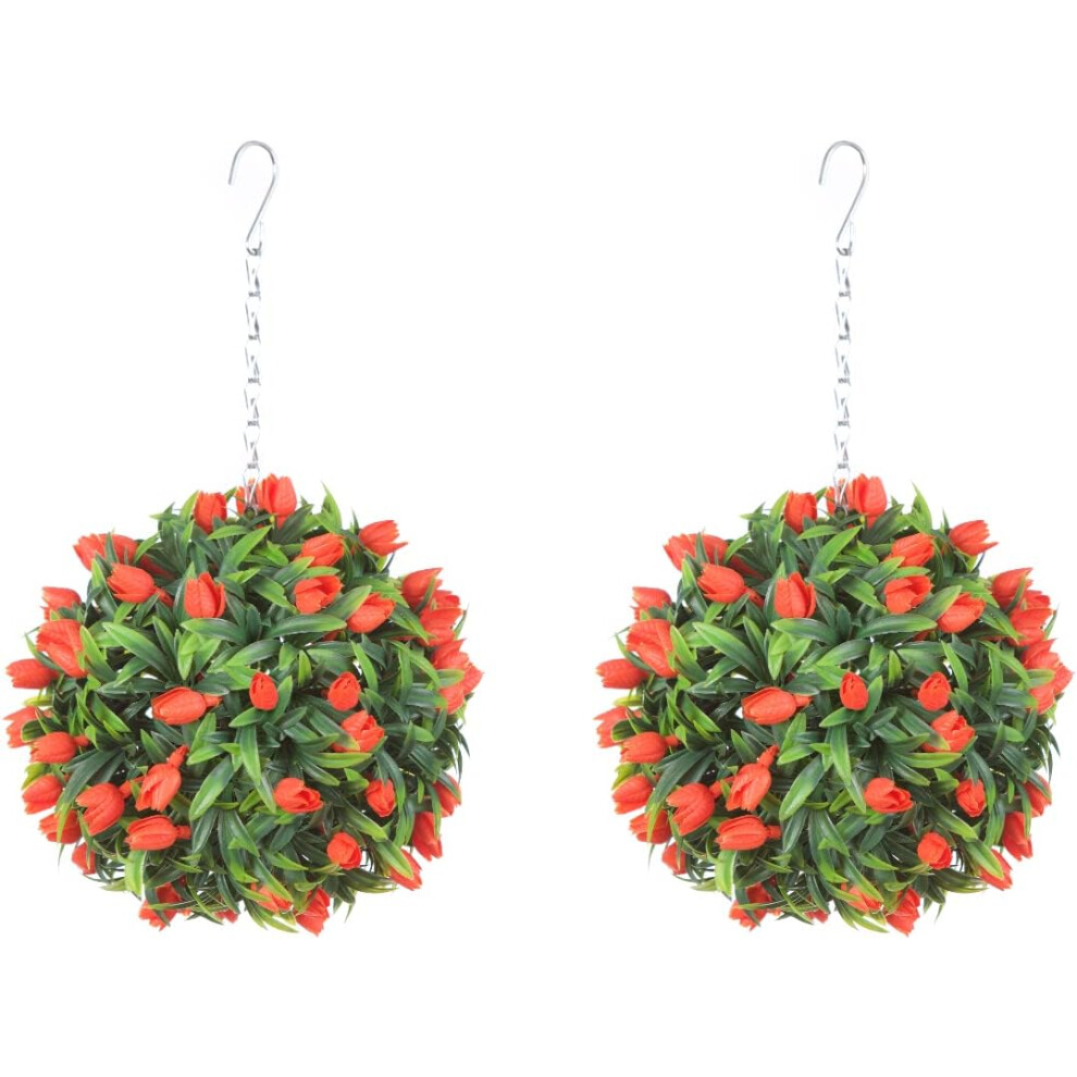 Pair of Best Artificial 24cm Orange Tulip Hanging Basket Flower Ball