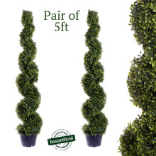 Pair of Best Artificial 5ft - 150cm Green Boxwood Spiral Topiary Tree