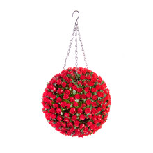 Pair of Best Artificial 28cm Red Rose Hanging Basket Flower Ball