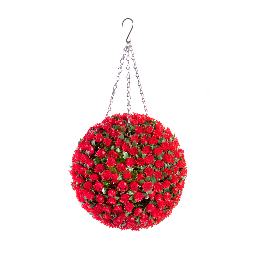 Best Artificial Pair Of 28Cm Rose Hanging Basket Flower Ball Red