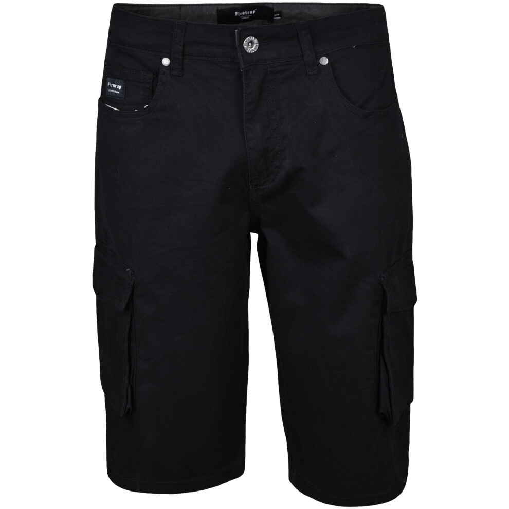 (Black, 38) Firetrap Mens Chino Shorts Casual Cargo Beach Pant
