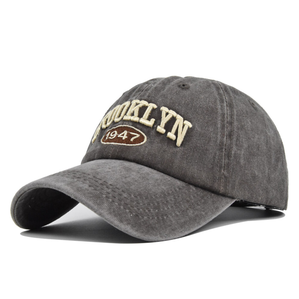 (Coffee) Duck Tongue Hat Stylish Brooklyn Embroidered Logo Baseball Cap Washed Denim Brown