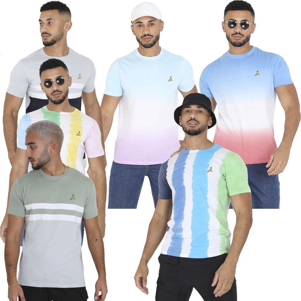 (Light Blue, Short sleeve Striped T-Shirt Moran, S) Brave Soul Mens Short Sleeve Cotton T-Shirt