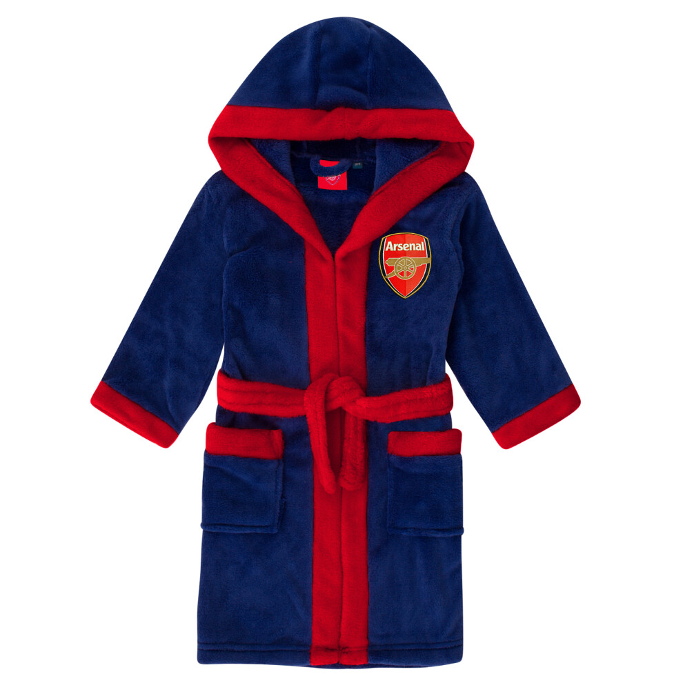 (Blue, 7-8 Years) Arsenal FC Official Football Gift Boys Hooded Fleece Dressing Gown Robe