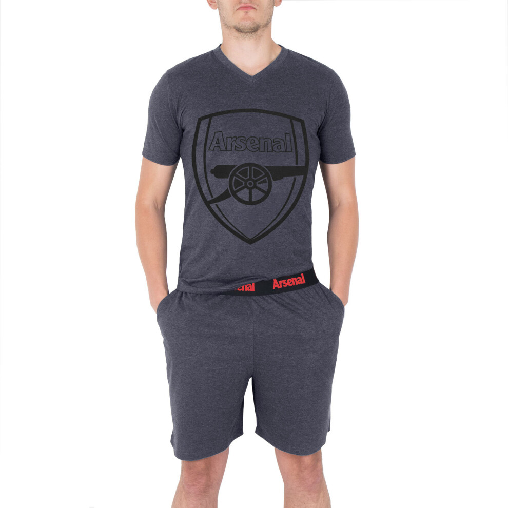 (Grey, Large) Arsenal FC Official Football Gift Mens Short Pyjamas Loungewear